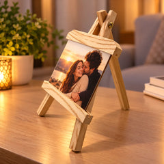 Șevalet cu poză personalizată pentru cuplu, cadou cu fotografie pe suport din lemn
