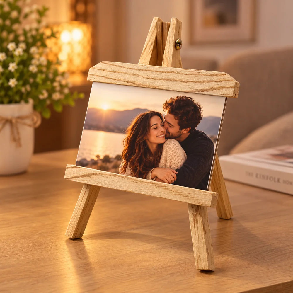 Șevalet foto din lemn personalizat cu poză