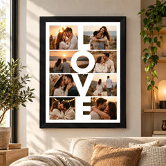 Tablou colaj cu 8 fotografii și design LOVE, cadou pentru cupluri