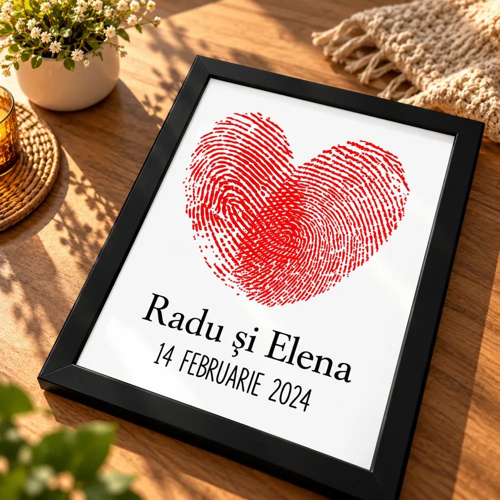 Tablou romantic cu numele cuplului și data aniversării
