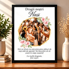 Tablou personalizat pentru nași, cadou din partea finilor, cu fotografie, mesaj de mulțumire